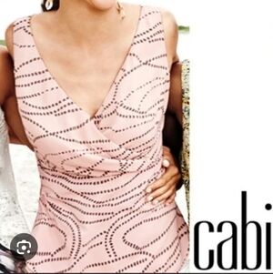 Cabi SZ 6 Pink Sophia V-Neck Peplum Babydoll Lined Zip Top Gray Dots